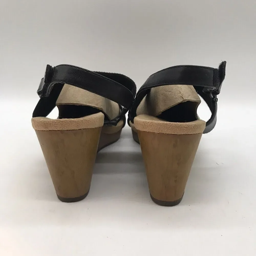 Dr. Scholl's Brazin Wedge Heel Sandals Women's 10M Black Vegan Slingback Shoes